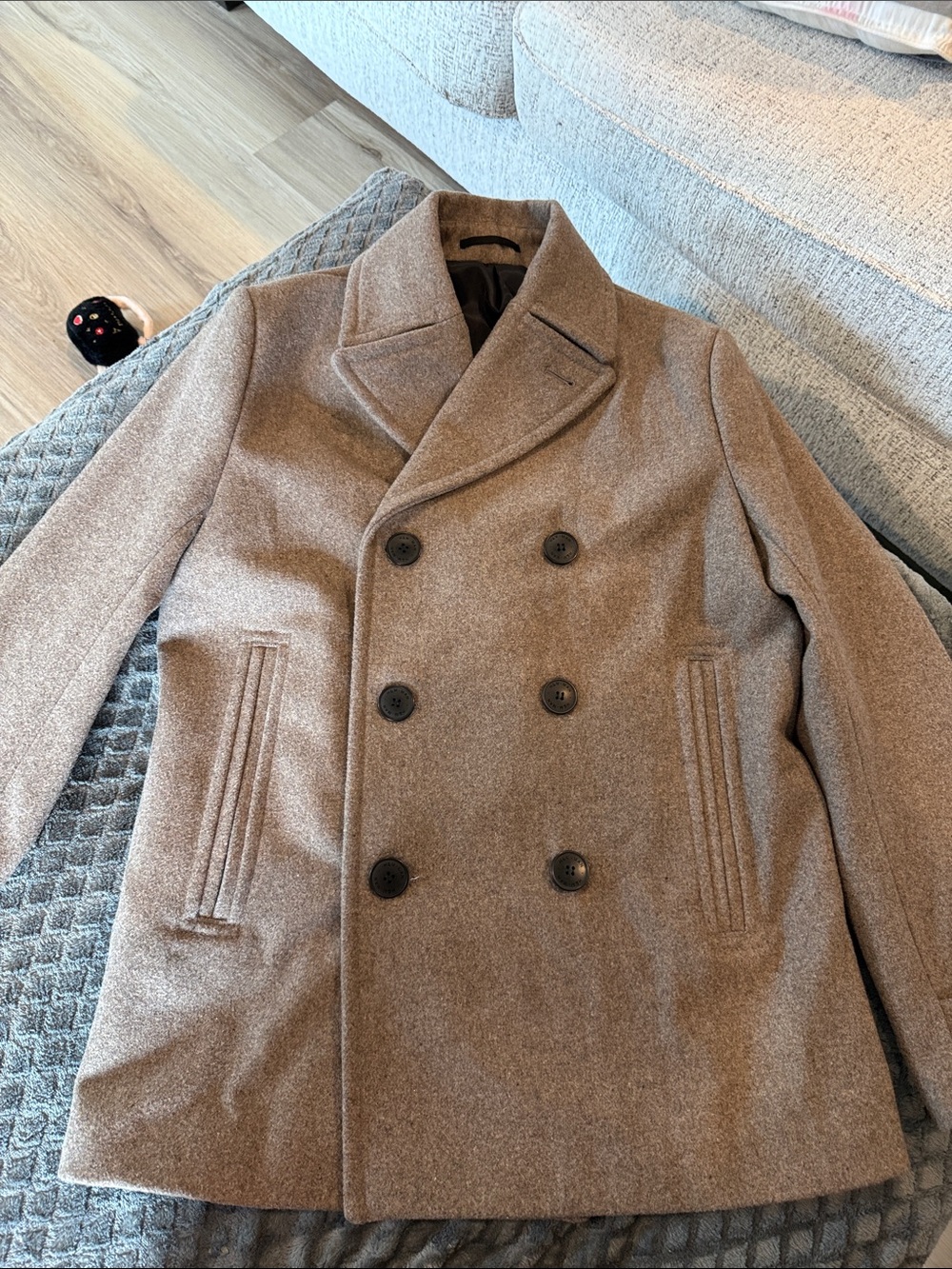 H&M Brown Double-Breasted Wool Peacoat